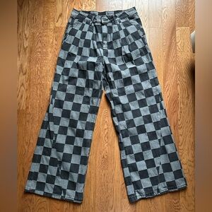 Checkered Wide-Leg Pants